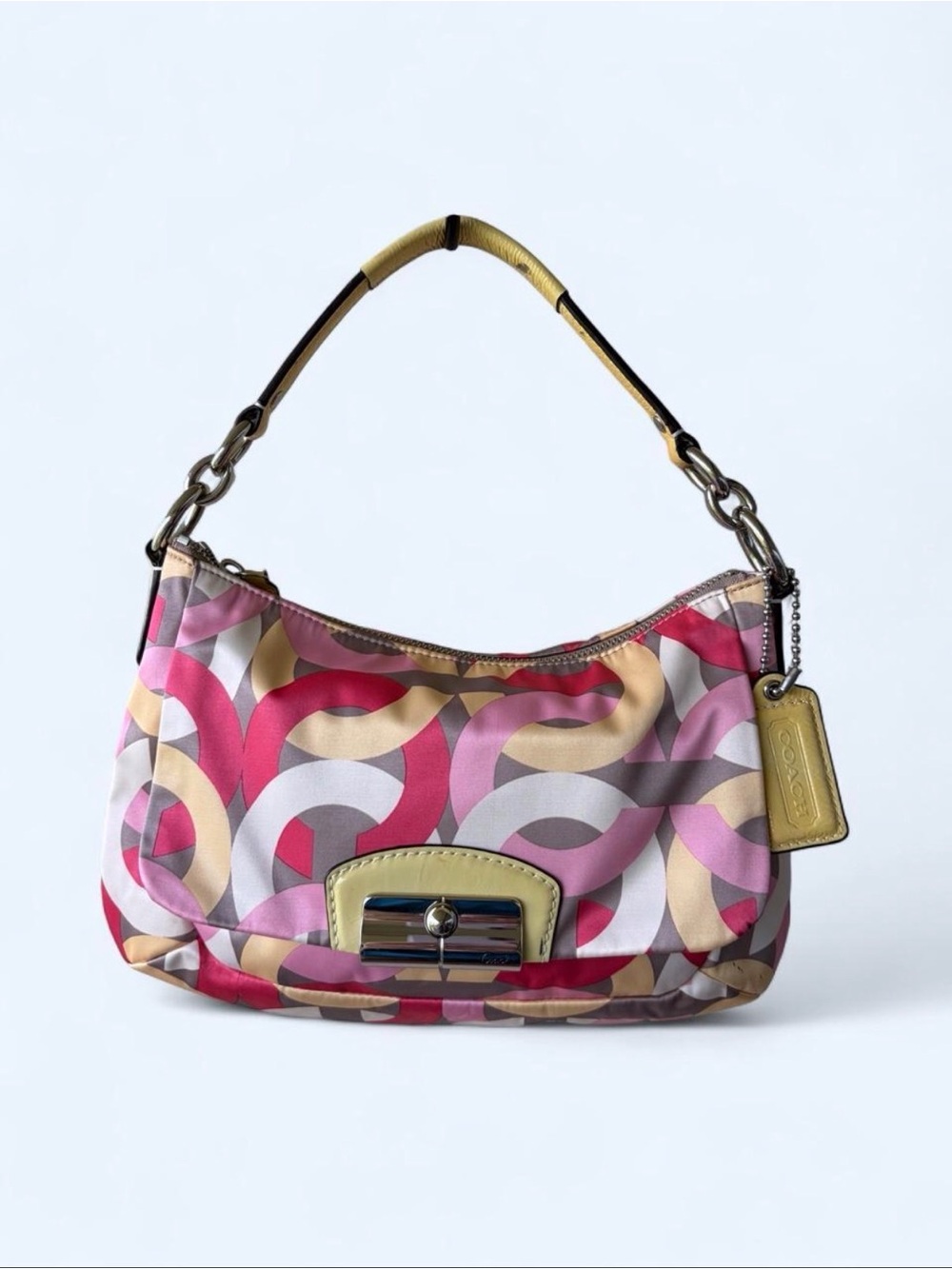 Coach Op Art Sateen Groovy Multicolor Pink Red Yellow Shoulder Bag Handbag